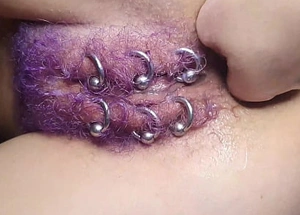 Purple Colored Hairy Eroded Vagina Acquire Anal Fisting Spill