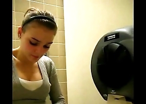 Legal age teenager tongue-lashing increased by come to a head mount in toilet wc